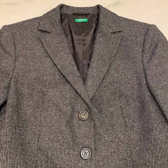 Benetton Wool Blazer Size XS 40 Gray Black Wool Silk Button Closure - Picture 2 of 13